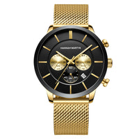 Men's Multi-functional Business Casual Calendar Quartz Watch Woven Steel Chain Gold Luminous Small Three-pin Watch