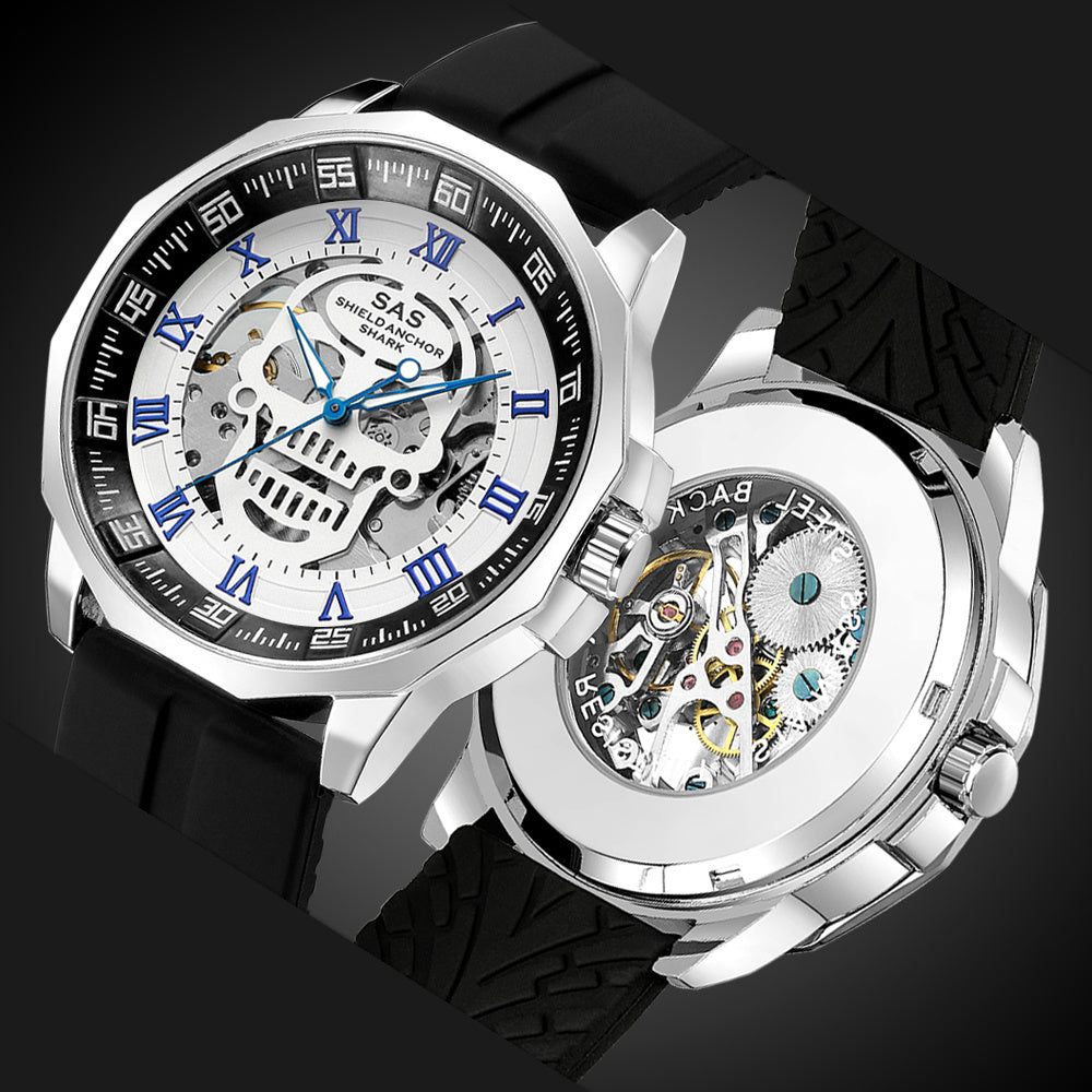 SAS Shield Anchor Shark Sports Watch Men's 3D Skull Design with Silicone Strap