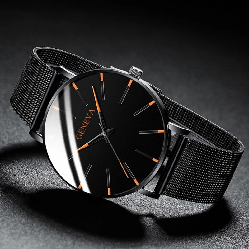 Fashion Men's Ultra Thin Watches Minimalist Men Business Stainless Steel Mesh Belt Quartz Watch relogio masculino
