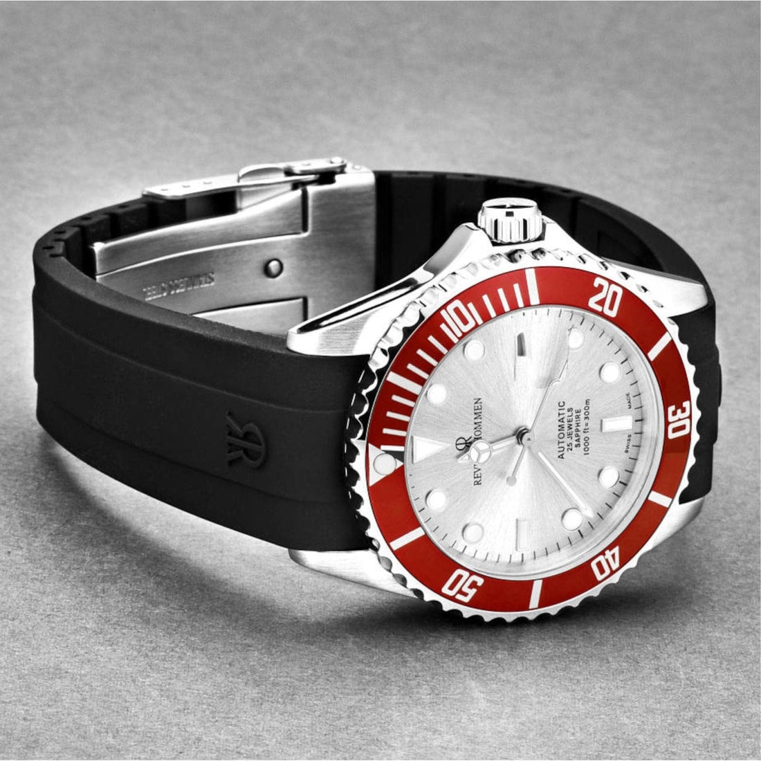 Revue Thommen 17571.2826 Men's 'Diver' Silver Dial Rubber Strap Swiss Automatic Watch