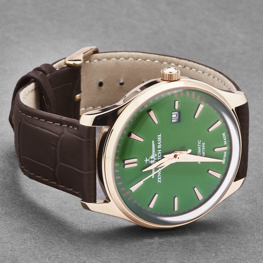 Zeno Men's 'Jules Classic' Limited Edition Green Dial Brown Leather Strap Automatic Watch 4942-2824-PGRG8