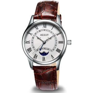 New AESOP Men's Moon Phase Watch with Sapphire Crystal Quartz and Leather band