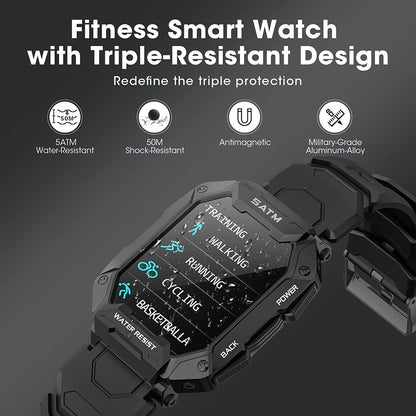 Military Smart Watch For Men; All-New 1.71'' Tactical Smartwatch For Android Phones And IPhone Compatible; 5ATM Fitness Tracker With Blood Pressure; Heart Rate; Blood Oxygen Monitor