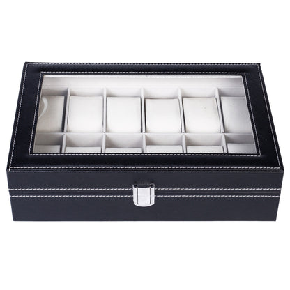 12 Slot Leather Watch Box Display Case Jewelry Organizer for Men & Women