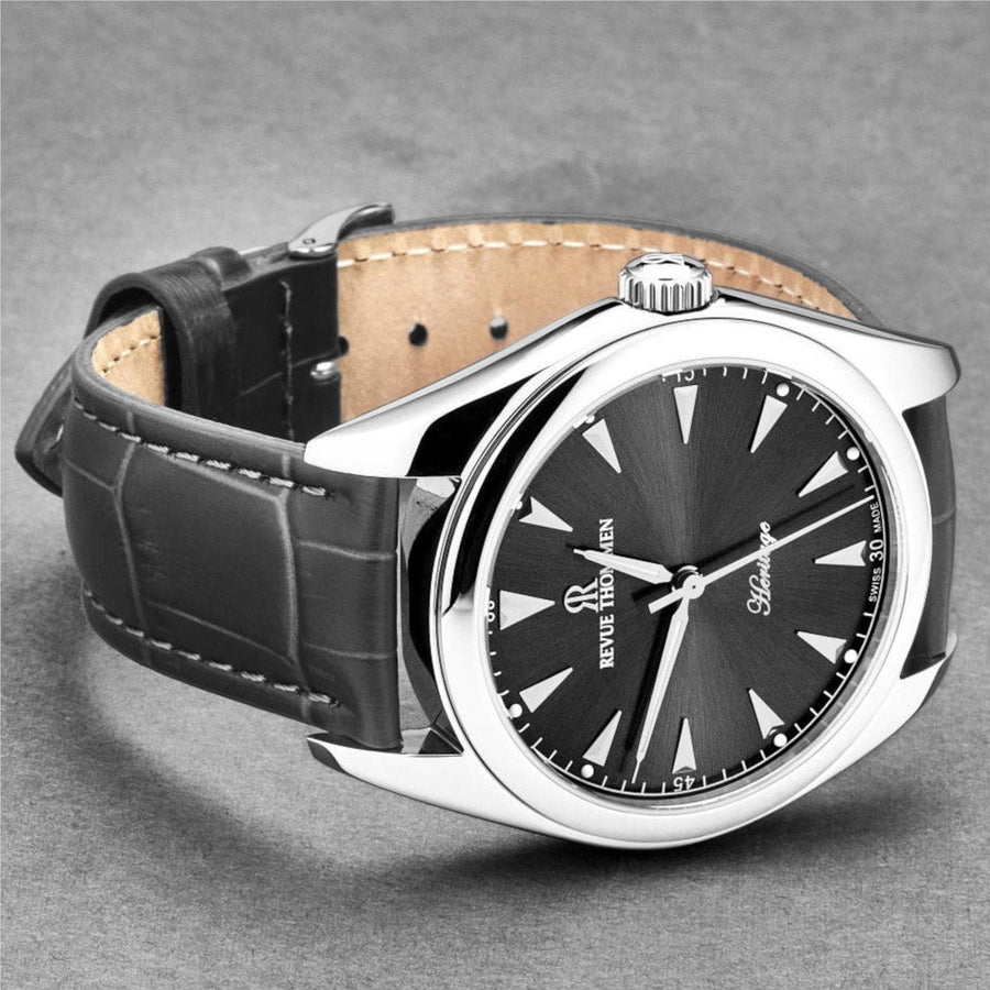 Revue Thommen 21010.2522 Men's 'Heritage' Grey Dial Grey Leather Strap Automatic Watch