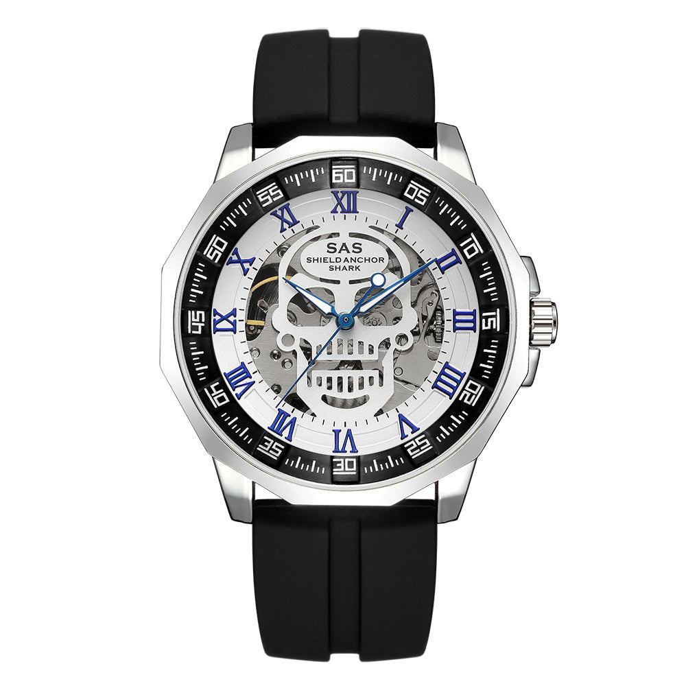 SAS Shield Anchor Shark Sports Watch Men's 3D Skull Design with Silicone Strap