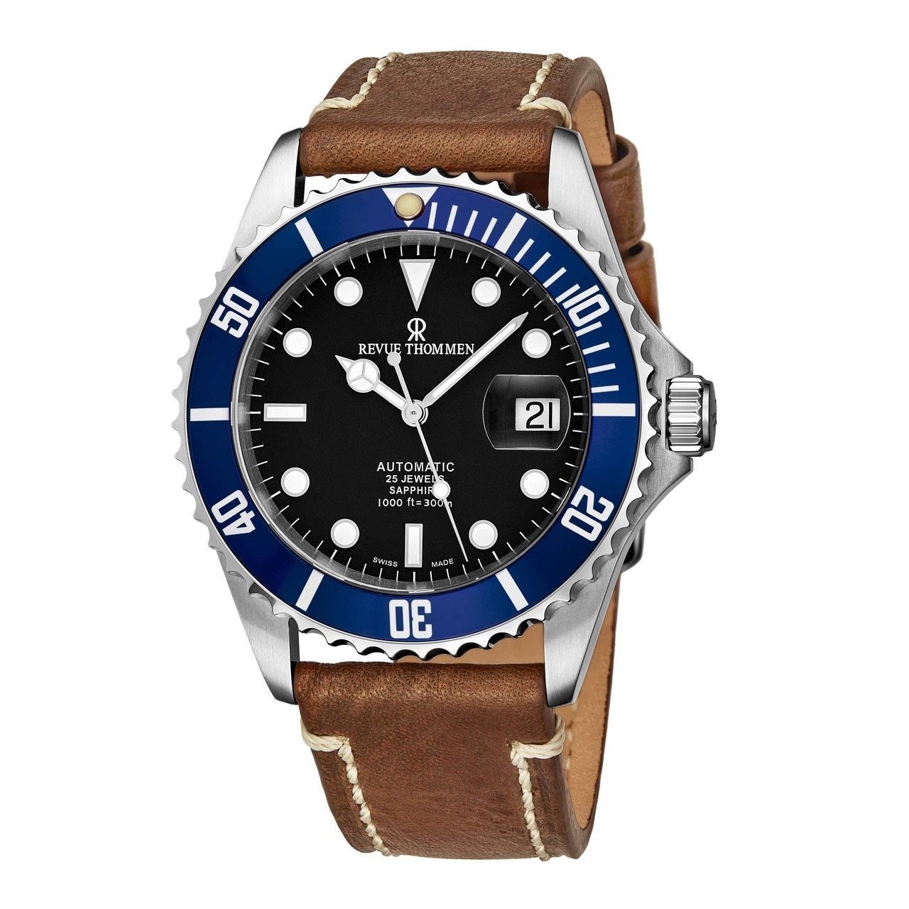 Revue Thommen 17571.2535 Diver Black Dial Men's Brown Leather Automatic Watch