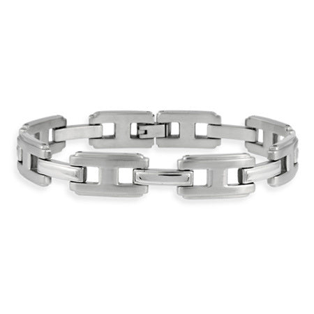 Stainless Steel "I" and Single Bar Men's Link Bracelet