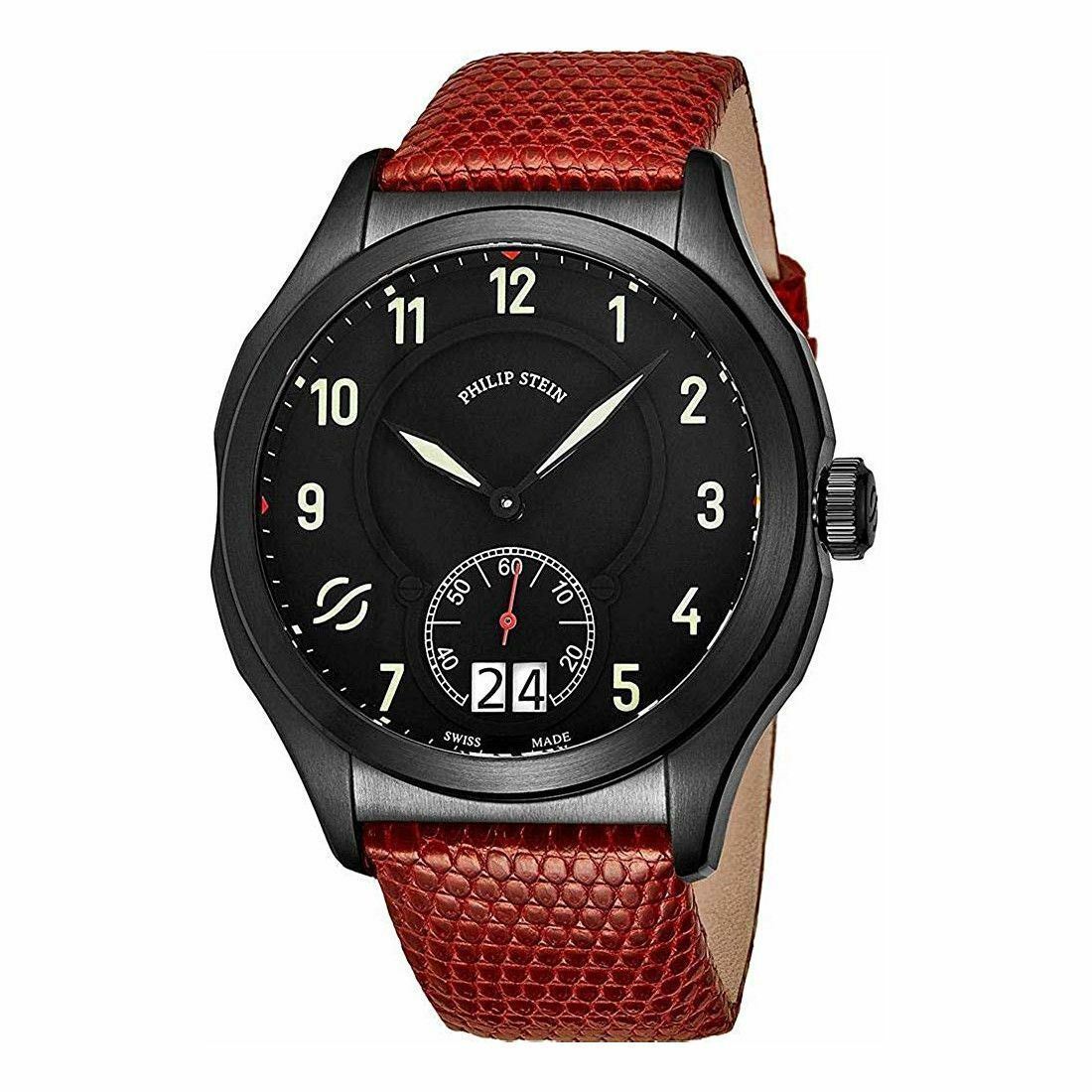 Philip Stein 17BSBKLZR Prestige Black Dial Men's Red Leather Quartz Watch