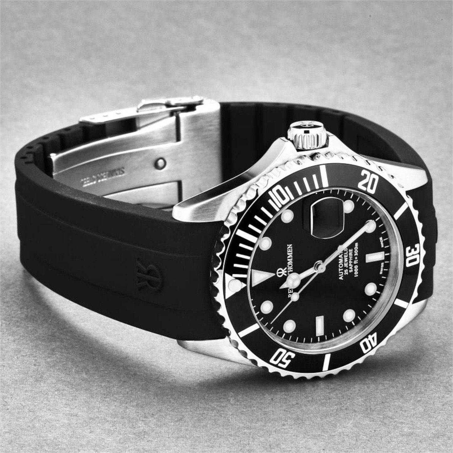 Revue Thommen 17571.2837 Men's 'Diver' Black Dial Rubber Strap Swiss Automatic Watch