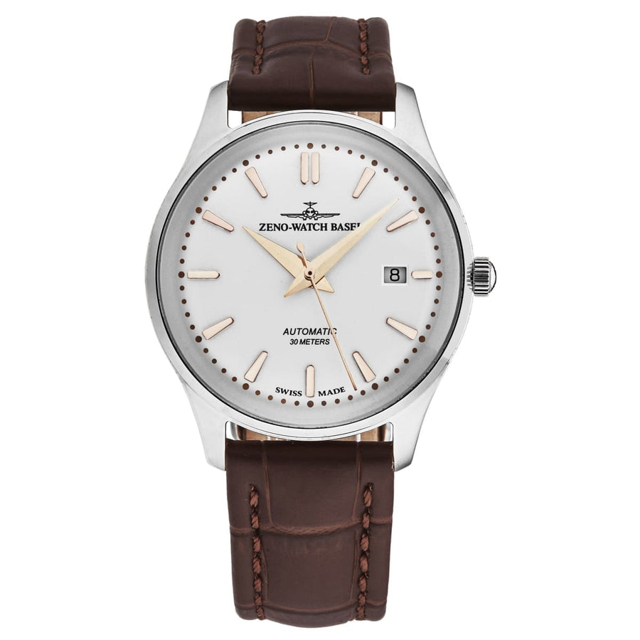 Zeno Men's 'Jules Classic' Limited Edition White Dial Brown Leather Strap Automatic Watch 4942-2824-G2
