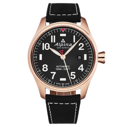 Alpina Men's AL525NN4S4 'Startimer Pilot' Black Dial Black Leather Strap Automatic Watch