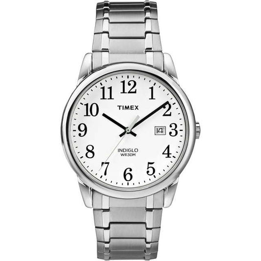 Timex Men's Easy Reader Date Silver/White 38mm Casual Watch, Tapered Expansion Band