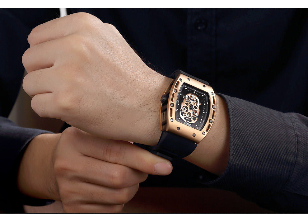BAOGELA Men's Luminous Luxury Skull Watch with silicon band