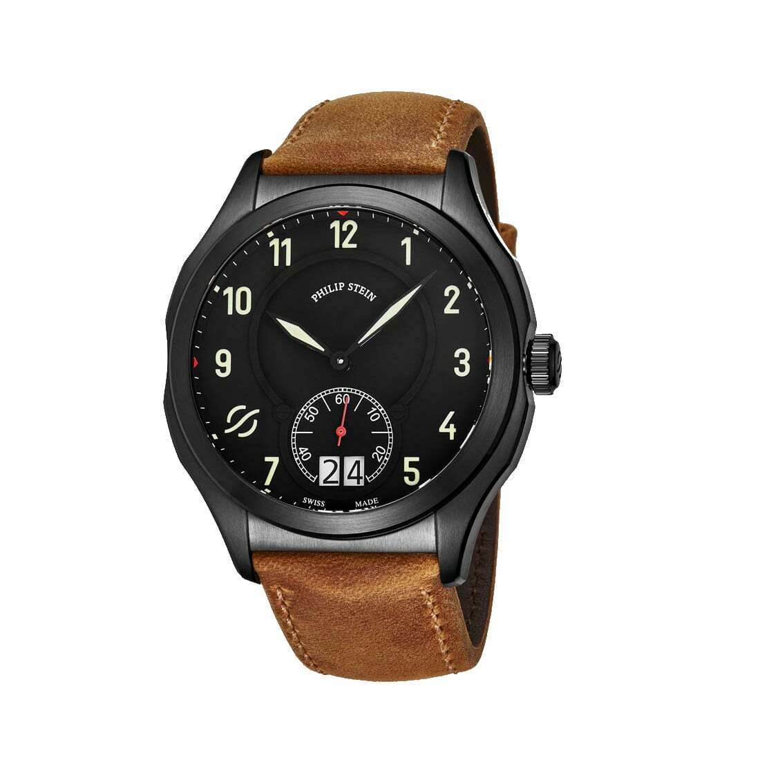 Philip Stein 17BSBKLCASTM Prestige Brown Leather Black Dial Men's Quartz Watch