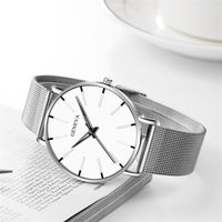 Fashion Men's Ultra Thin Watches Minimalist Men Business Silver Stainless Steel Mesh Belt Quartz Watch