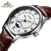 New AESOP Men's Moon Phase Watch with Sapphire Crystal Quartz and Leather band