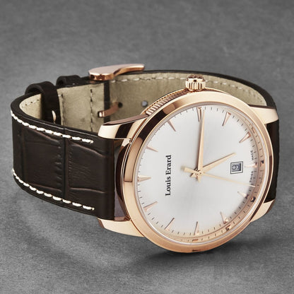 Louis Erard Men's 'Heritage' Silver Dial Brown Leather Strap Swiss Quartz Watch 15920PR31.BRP101