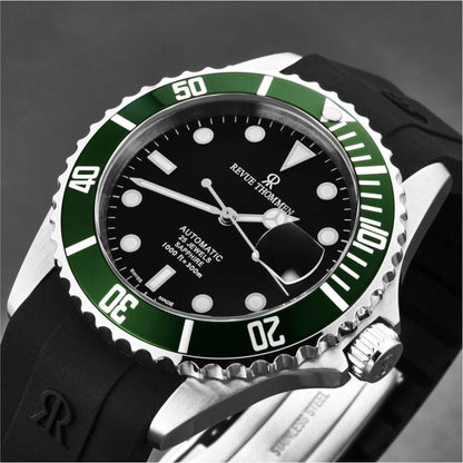 Revue Thommen 17571.2834 Men's 'Diver' Black Dial Rubber Strap Swiss Automatic Watch