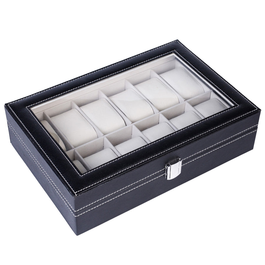12 Slot Leather Watch Box Display Case Jewelry Organizer for Men & Women