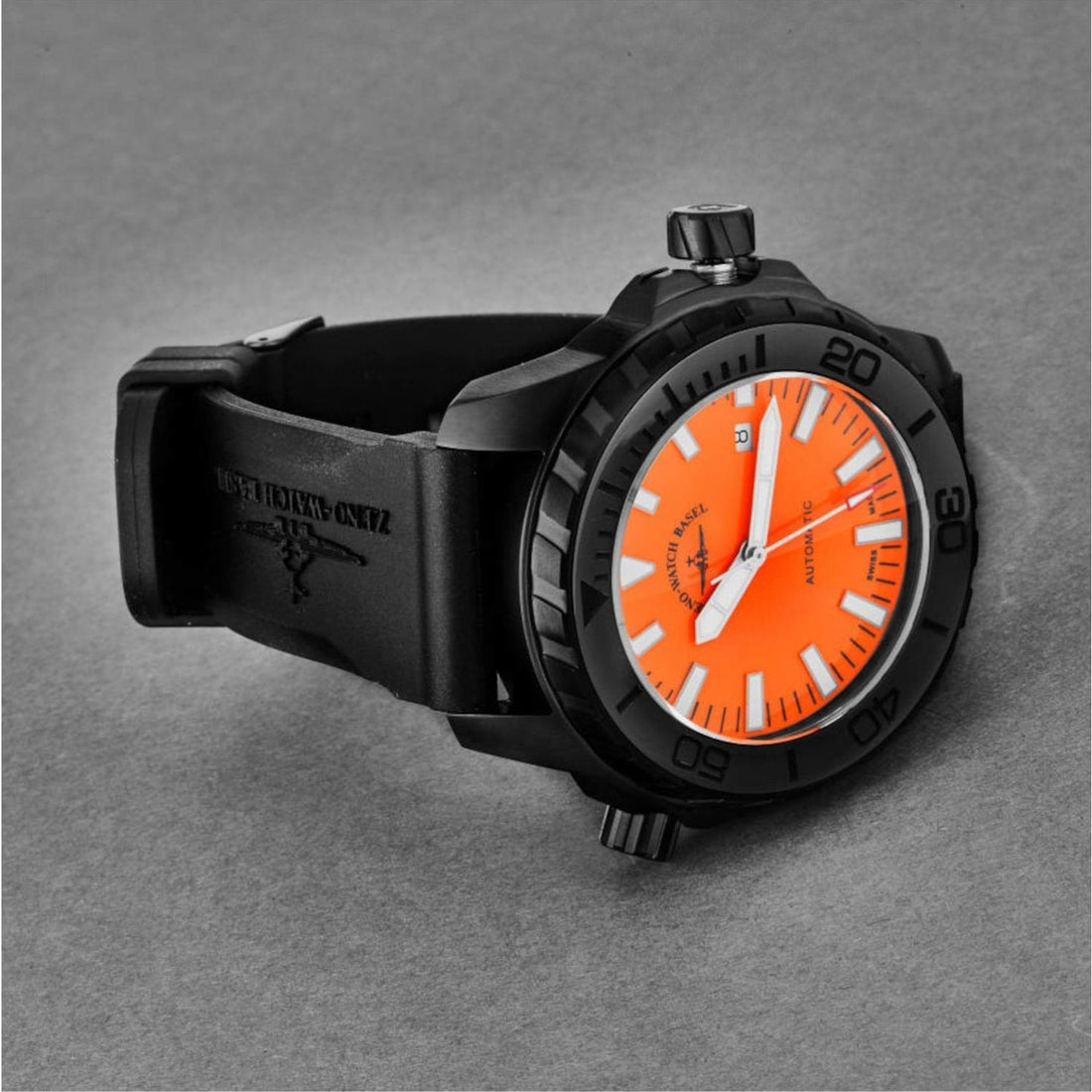 Zeno Men's 6603-BK-A5 'Divers' Orange Dial Black Rubber Strap Automatic Watch
