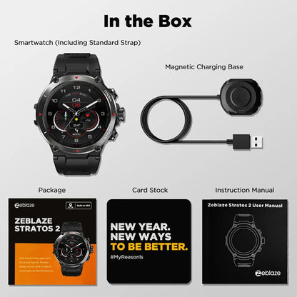 Zeblaze Stratos 2 GPS Smart Watch AMOLED Display 24h Health Monitor 5 ATM Long Battery Life Smartwatch for Men
