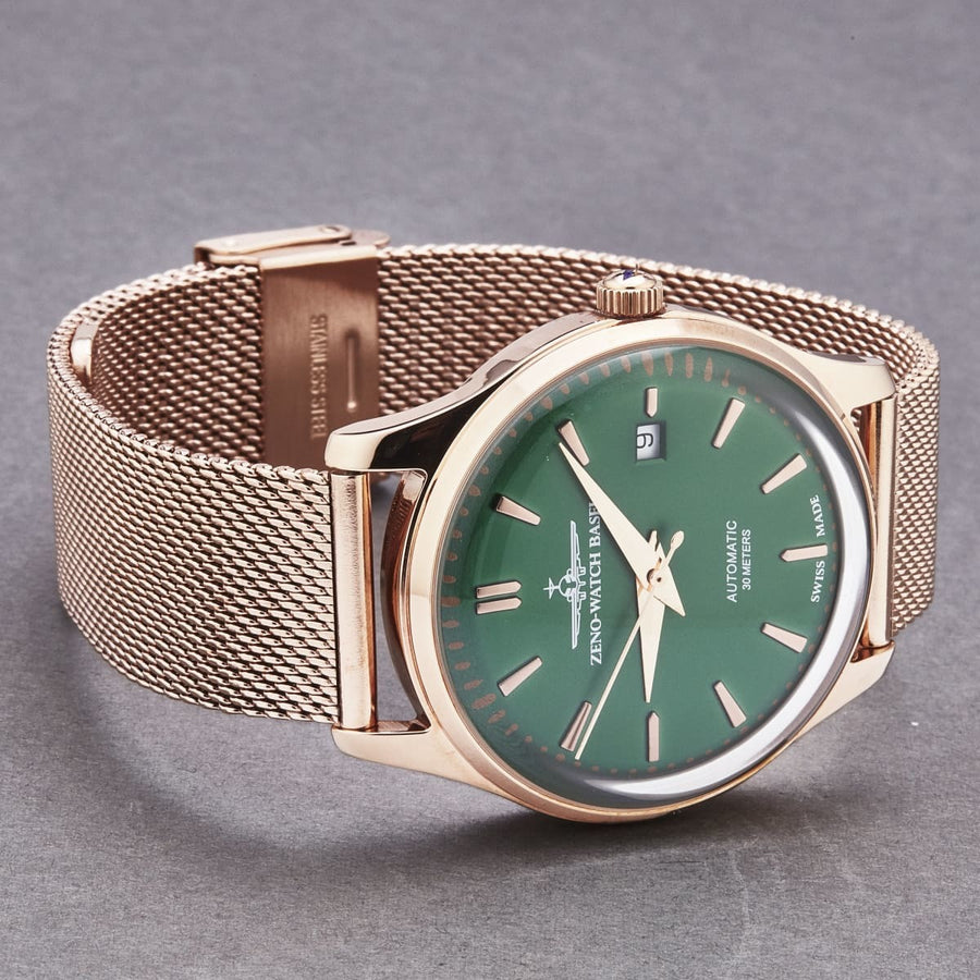 Zeno Men's 'Jules Classic' Limited Edition Green Dial Rose Gold Plated Bracelet Automatic Watch 4942-2824PGRG81