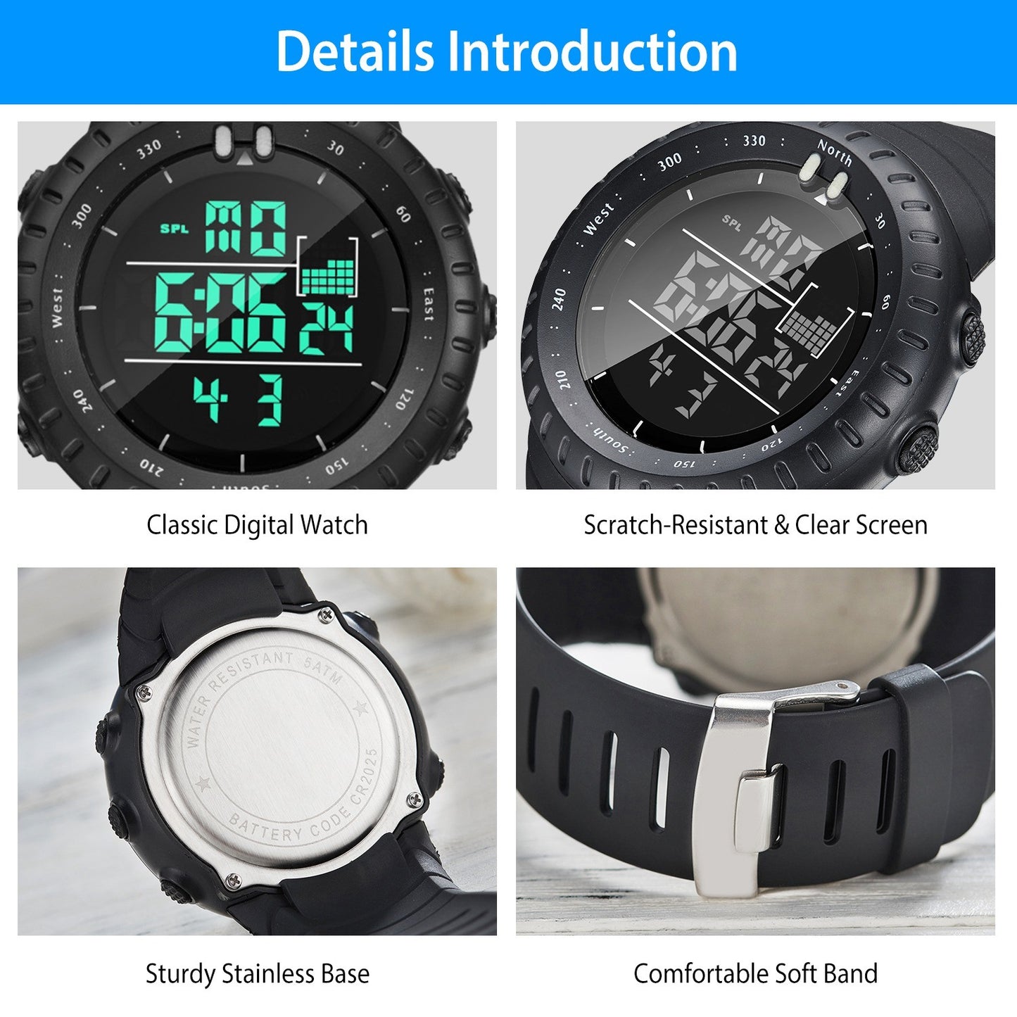 Digital Men Sports Watch Water-Resistant Military Tactical Wrist Watch