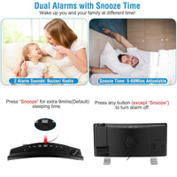 Projection Alarm Clock with Radio Function 7.7In Curved-Screen LED Digital Alarm Clock w/ Dual Alarms 4 Dimmer 12/24 Hour