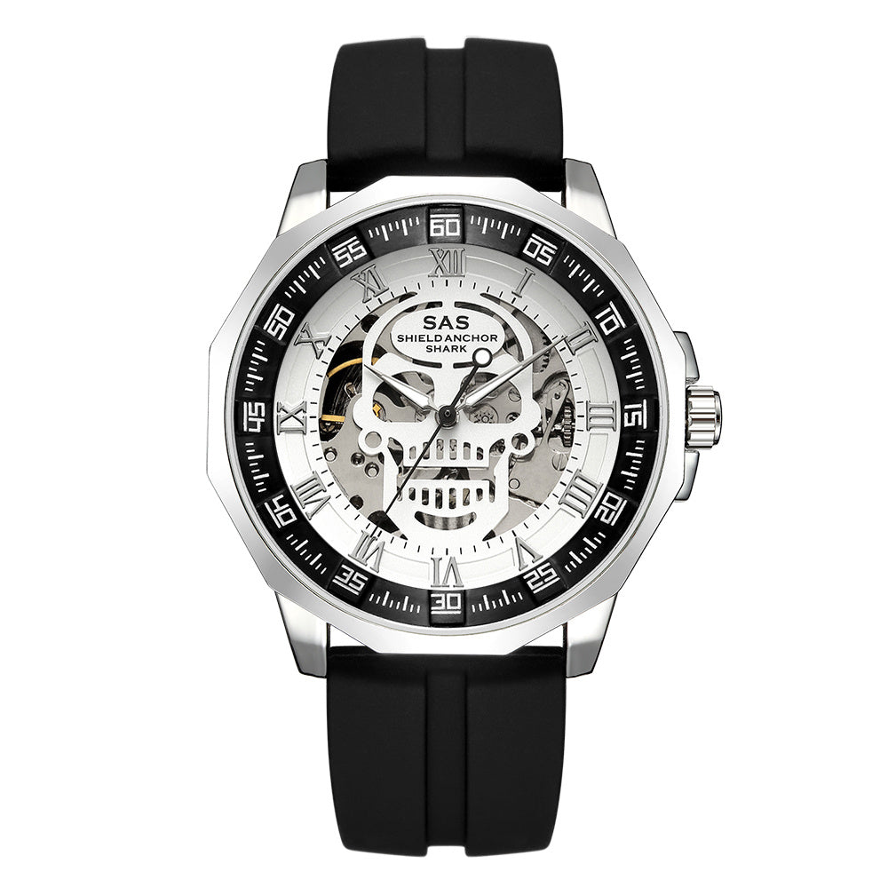 SAS Shield Anchor Shark Sports Watch Men's 3D Skull Design with Silicone Strap