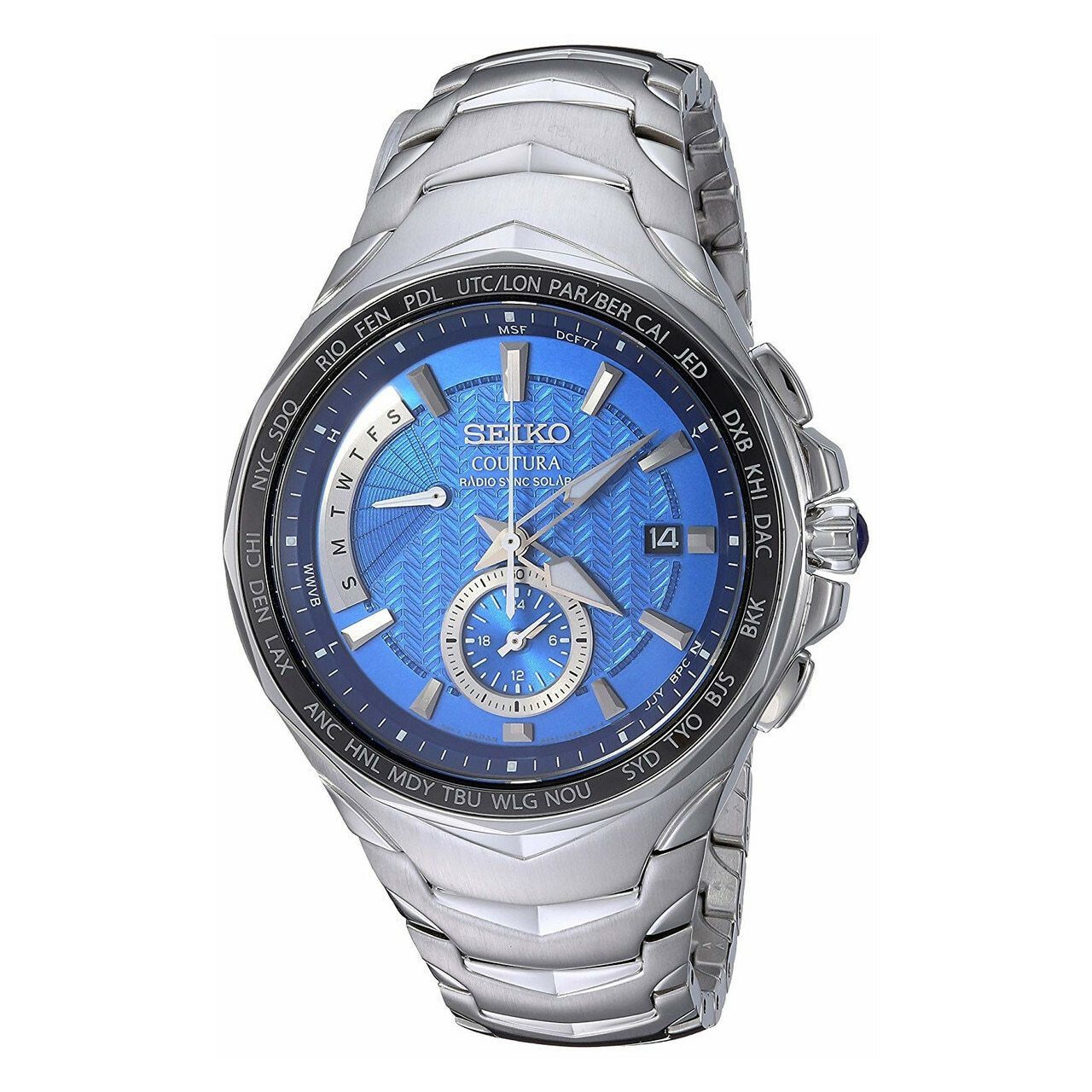 Seiko SSG019 Coutura Radio Sync Stainless Steel Blue Dial Men's Chronograph Watch