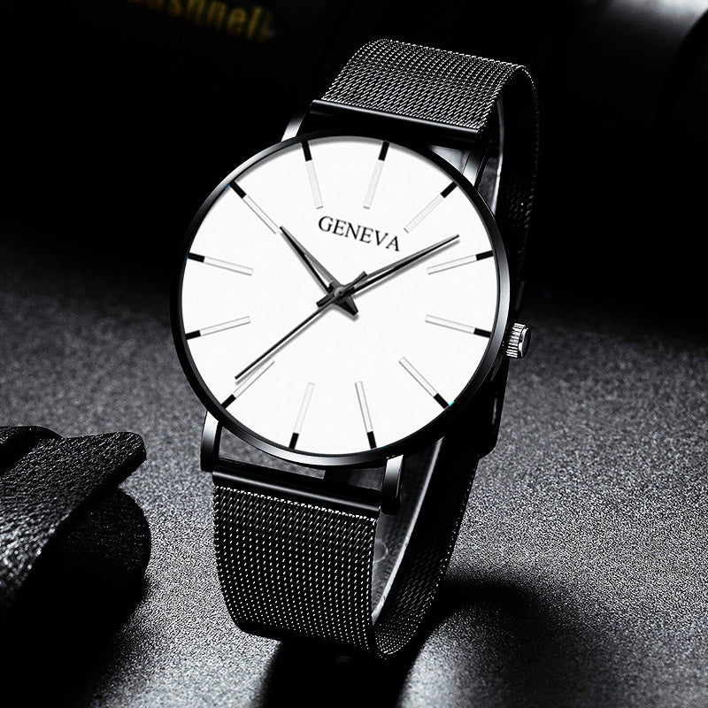Luxury Fashion Men's Ultra Thin Watches Minimalist Men Business Black Stainless Steel Mesh Belt Quartz Watch