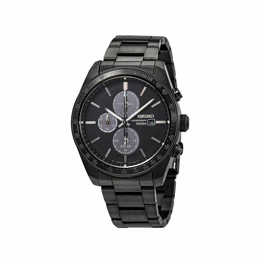 Seiko SSC721 Solar Ion-Plated Stainless Steel Black Dial Men's Chronograph Watch