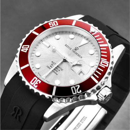 Revue Thommen 17571.2826 Men's 'Diver' Silver Dial Rubber Strap Swiss Automatic Watch