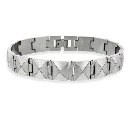 Stainless Steel Polished Brushed Divided Square Men's Link Bracelet