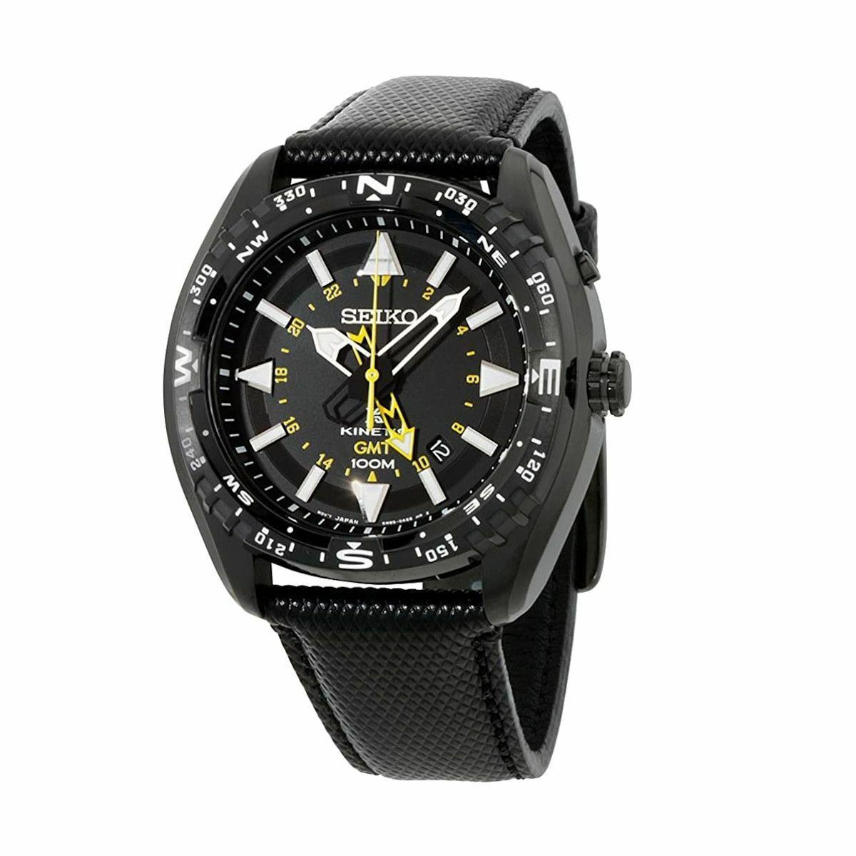 Seiko SUN057 Prospex Kinetic GMT Black Dial Men's Leather Auto-Quartz Watch