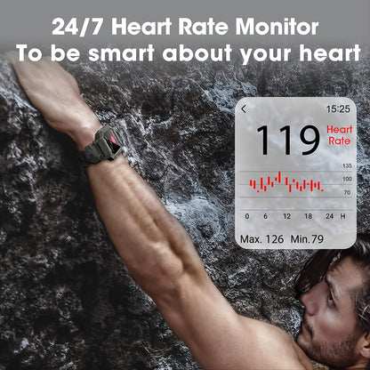 Military Smart Watch For Men; All-New 1.71'' Tactical Smartwatch For Android Phones And IPhone Compatible; 5ATM Fitness Tracker With Blood Pressure; Heart Rate; Blood Oxygen Monitor