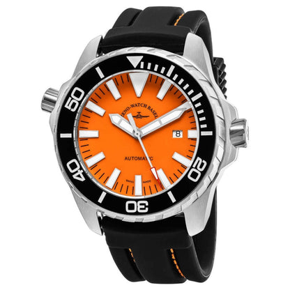 Zeno 6603-2824-A5 Men's 'Divers' Orange Dial Black Rubber Strap Swiss Automatic Watch